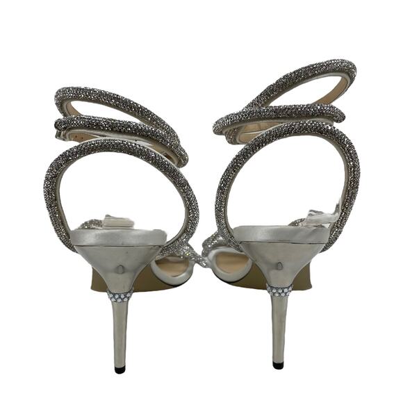 Mach & Mach Double Strap Square Toe Bow Sandals Satin White Size 42 - Picture 7 of 12